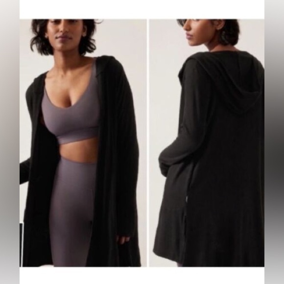Athleta Black Harmony Wrap Cardigan Hooded Lightweight  Women's Size XXS - Picture 1 of 11